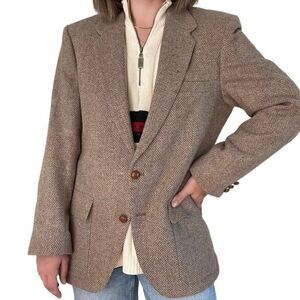 Farah Tan Brown Wool Herringbone Equestrian Preppy Sport Coat Blazer 40R